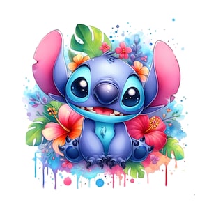 Stitch Splash en aquarel digitaal ontwerp png-bestand voor sublimatie - hoge resolutie - onmiddellijke digitale png-download, T-shirtontwerpen, steken