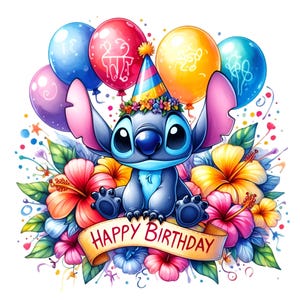 Stitch Happy Birthday, set afbeeldingen van hoge kwaliteit klaar om af te drukken, directe download, png-formaat, verjaardag png, png-bundel, digitale download png