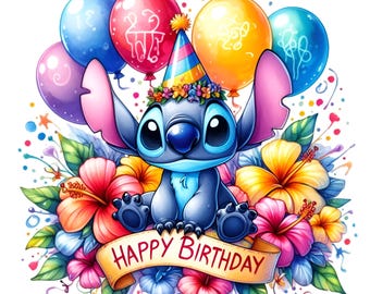 Stitch Happy Birthday, Set of high quality images ready to print, Instant download, Png format, Birthday Png,png Bundle,digital download png