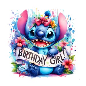 Stitch Birthday Girl Png,Set of high quality images ready to print,Instant download,Png format, Birthday Png,png Bundle, Trending Png