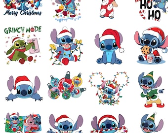100+ Christmas Stitch Character PNG Bundle, Stitch Christmas Watercolor Digital design PNG file for sublimation, Christmas Cartoon Character