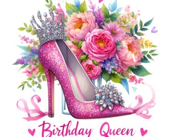 Glitter Birthday Queen Png Sublimation Design, Birthday Party Png, Girly Birthday Png, Sublimation Designs Download, Crown Birthday Girl Png