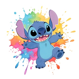 Stitch Splash en aquarel digitaal ontwerp PNG-bestand voor sublimatie - hoge resolutie - directe digitale png-download, T-shirtontwerpen, png