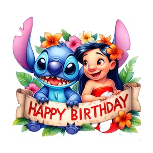 Stitch Birthday Png,Set of high quality images ready to print,Instant download,Png format, Birthday Png,png Bundle, Trending Png
