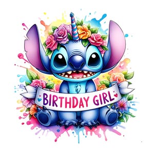 Stitch Birthday Girl Png,Set of high quality images ready to print,Instant download,Png format, Birthday Png,png Bundle, Trending Png