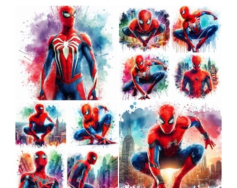 10 PNG Spiderman Splash und Aquarell Digitales Design PNG-Datei für Sublimation, hohe Auflösung, sofortiger digitaler PNG Download, Png-Bundle