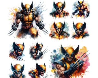 10 PNG Wolverine Watercolor Digital design PNG file for sublimation,High Resolution,Instant Digital PNG Download,Tshirt designs,Birthday Png