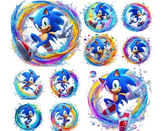 10 PNG Sonic the Hedgehog Splash und Aquarell Digital Design PNG Datei für Sublimation - Hohe Auflösung - Sofortiger digitaler PNG Download, Png