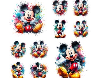 10 PNG Mickey Mouse Splash Digitales Design PNG-Datei für Sublimation, hohe Auflösung, sofortiger digitaler PNG-Download, Tshirt-Designs, Png, Clipart