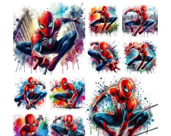 10 PNG Spiderman Watercolor Digital design PNG file for sublimation, High Resolution , Instant Digital PNG Download, Spiderman Sticker,