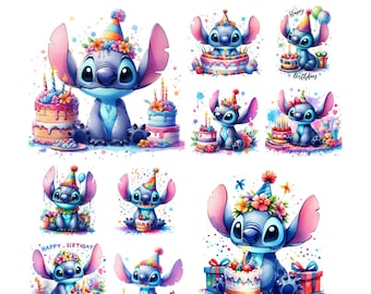 10 PNG Stitch Birthday Decorations Digital design PNG file for sublimation, Instant Digital PNG Download, Kids Birthday Tshirt design, Png