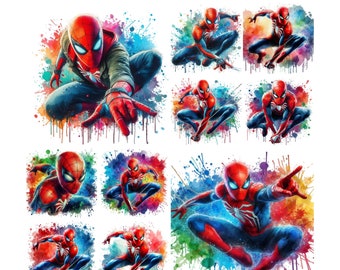 10 PNG Spiderman Watercolor Digital design PNG file for sublimation, High Resolution , Instant Digital PNG Download, Spiderman Birthday Png