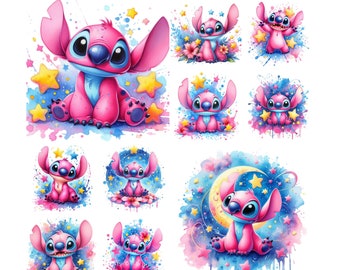 10 PNG Pink Stitch Splash and Watercolor Digital design PNG file for sublimation,High Resolution,Instant Digital PNG Download,NurseryArt Png