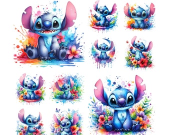 10 PNG Stitch Splash Digital design PNG file for sublimation - High Resolution,Instant Digital PNG Download, Tshirt designs, Cute Stitch Png