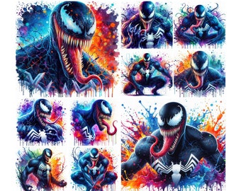 10 PNG Venom Splash and Watercolor Digital design PNG file for sublimation, High Resolution, Instant Digital PNG Download, Tshirt designs