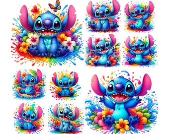 10 PNG Stitch Splash and Watercolor Digital design PNG file for sublimation, High Resolution, Instant Digital Png Download, TRANSPARENT