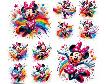 10 PNG Minnie Mouse Splash and Watercolor Digital design PNG file for sublimation,High Resolution,Instant Digital PNG Download,Tshirt design