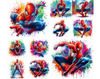 10 PNG Spiderman Splash and Watercolor Digital design PNG file for sublimation, High Resolution , Instant Digital PNG Download