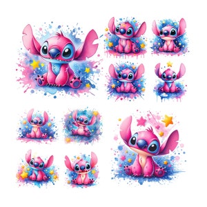 10 PNG Pink Stitch Splash Watercolor Digital design PNG file for sublimation,High Resolution,Instant Digital PNG Download,Digital Print Png