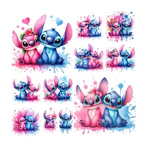 10 PNG Stitch en Pink Stitch Splash en aquarel Digitaal ontwerp PNG-bestand voor sublimatie, hoge resolutie, instant digitale png-download, png