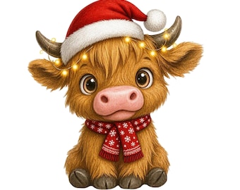 27 Christmas Highland Cow Clipart Png, Christmas Png, Watercolor clipart, High Quality PNG,Digital download, Png designs for crafts Journals