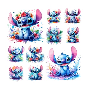 10 PNG Stitch Watercolor Diseño digital Archivo PNG para sublimación - Alta resolución, Descarga PNG digital instantánea, Diseños de camisetas, png de cumpleaños