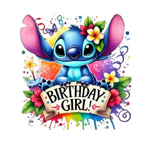 Stitch Birthday Girl Png,Set of high quality images ready to print,Instant download,Png format, Birthday Png,png Bundle, Trending Png