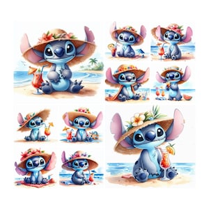 10 PNG Stitch Summer Watercolor Digital design PNG file for sublimation - High Resolution -Instant Digital PNG Download, Tshirt designs,