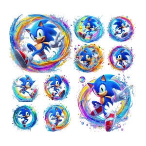 10 PNG Sonic the Hedgehog Splash and Watercolor Digital design PNG file for sublimation - High Resolution -Instant Digital PNG Download, Png