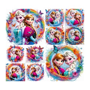 10 PNG Elsa and Anna Frozen Splash and Watercolor Digital design PNG file for sublimation,High Resolution,Instant Digital PNG Clipart Bundle