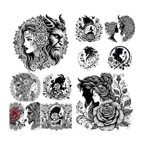 10 Beauty and The Beast Png, Enchanted Rose Png, Mandala Svg, Silhouette Cut Files, T-shirt Svg, Png, Printable, Clipart, Sublimasyon Design