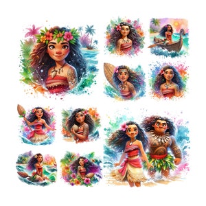 10 PNG Moana Acuarela Diseño digital Archivo PNG para sublimación, Alta resolución, Descarga PNG digital instantánea, Diseños de camisetas, Clipart, png
