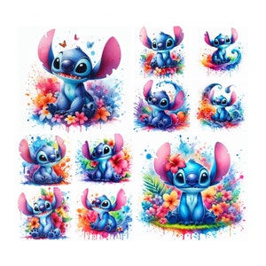 11 PNG Stitch Splash en aquarel digitaal ontwerp PNG-bestand voor sublimatie, hoge resolutie, directe digitale png-download, png-bundel, png