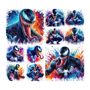 10 PNG Venom Splash and Watercolor Digital design PNG file for sublimation, High Resolution, Instant Digital PNG Download, Tshirt designs
