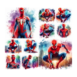 10 PNG Spiderman Splash and Watercolor Digital design PNG file for sublimation, High Resolution , Instant Digital PNG Download, Png bundle