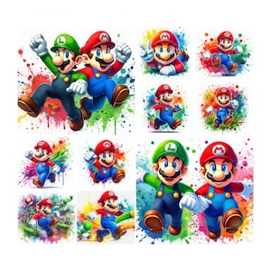 10 PNG Super Mario Splash und Aquarell Digitales Design PNG-Datei für Sublimation, hohe Auflösung, sofortiger digitaler PNG Download, Tshirt-Designs