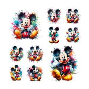 10 PNG Mickey Mouse Splash Design digitale file PNG per sublimazione, alta risoluzione, download PNG digitale istantaneo, disegni per magliette, Png, Clipart