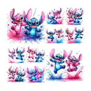 10 PNG Stitch e Pink Stitch Acquerello Disegno digitale File PNG per sublimazione, Alta risoluzione, Download PNG digitale istantaneo, T-shirt Stitch