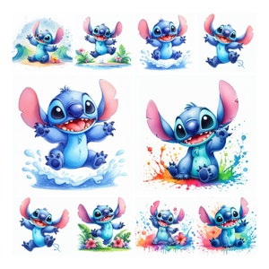 25 PNG Stitch Splash y acuarela Diseño digital Archivo PNG para sublimación - Alta resolución - Descarga PNG digital instantánea