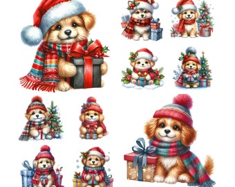 10 Winter Puppy Clipart PNG, Christmas Puppy Clipart,Christmas clipart,Puppy clipart,Digital Download, Winter Clipart, Christmas Png,Clipart
