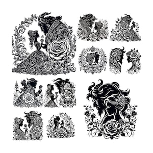 10 Beauty and The Beast Png, Enchanted Rose Png, Mandala Svg, Silhouette Cut Files, T-shirt Svg, Png, Printable, Clipart, tshirt designs