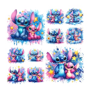 10 png-steek en roze steek aquarel digitaal ontwerp png-bestand voor sublimatie, hoge resolutie, instant digitale png-download, digitale png