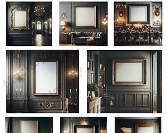 100 Dark Theme WallArt Frame Mockup Bundle, Wall Mockup Frame, Boho Art Print Mockup, Poster Mockup, Boho Mock up, Interior Mockups,
