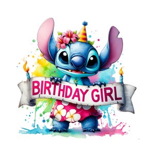 Stitch Birthday Girl Png,Set of high quality images ready to print,Instant download,Png format, Birthday Png,png Bundle, Trending Png