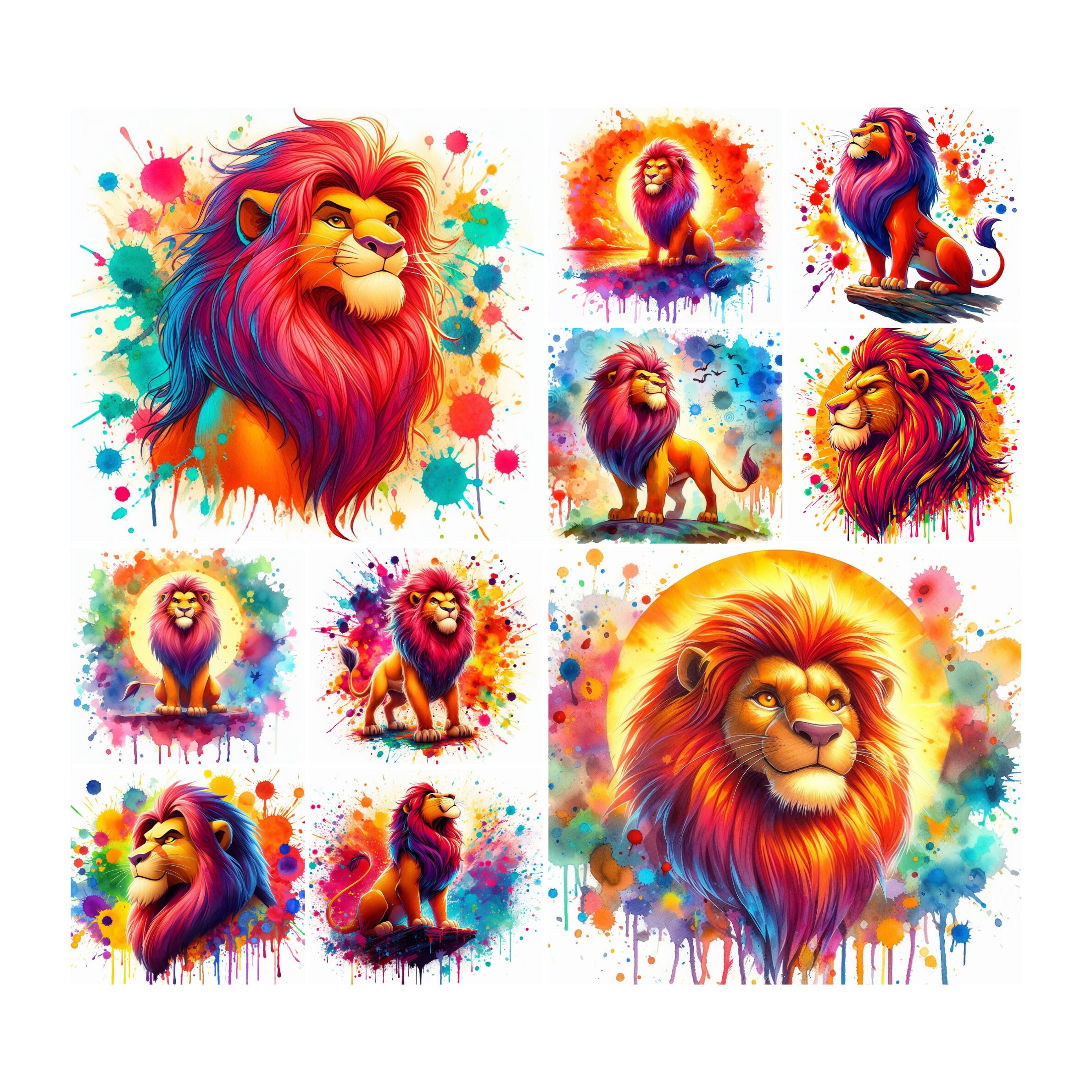 10 PNG Lion King Splash and Watercolor Digital Design PNG File for ...