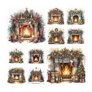 12 Christmas Fireplace Clipart, 12 PNG, Winter Clipart, Christmas Graphics,Card Making Clipart,Christmas Decoration Clipart,Digital Download