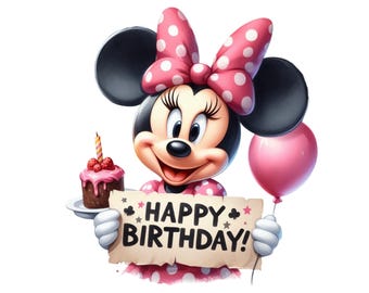 Minnie Mouse Cumpleaños PNG Diseño digital Archivo PNG para sublimación, Alta resolución, Descarga PNG digital instantánea, Diseño de camiseta, Clipart, Png, 8
