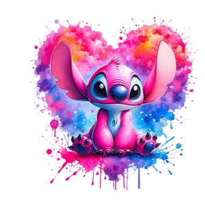 Pink Stitch Watercolor Digital design PNG file for sublimation,High Resolution,Instant Digital PNG Download, Stitch Png, Pod png,vday tshirt