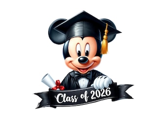 Mickey Mouse Formatura 2026 PNG, Imagens Clipart de Formatura, Turma de 2026, Imagens Clipart de formatura em desenho animado com personagem para download digital.