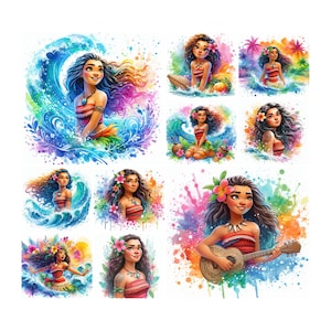 10 PNG Moana Splash y acuarela Diseño digital Archivo PNG para sublimación, Alta resolución, Descarga PNG digital instantánea, Diseños de camisetas